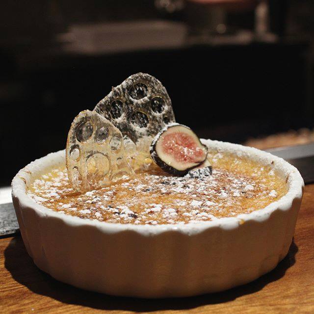 Vanilla bean crème brûlée with fig