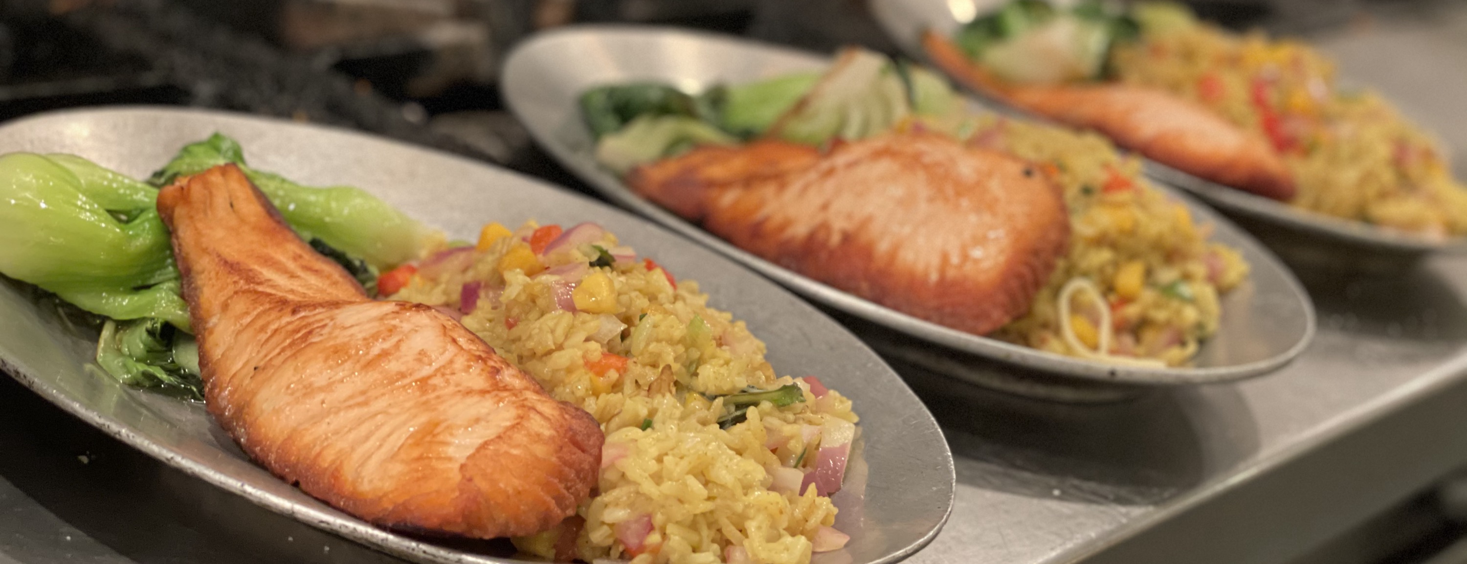 Pan seared salmon with mango fried rice
